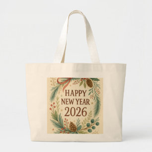 happy new year 2026 rustic tote bag