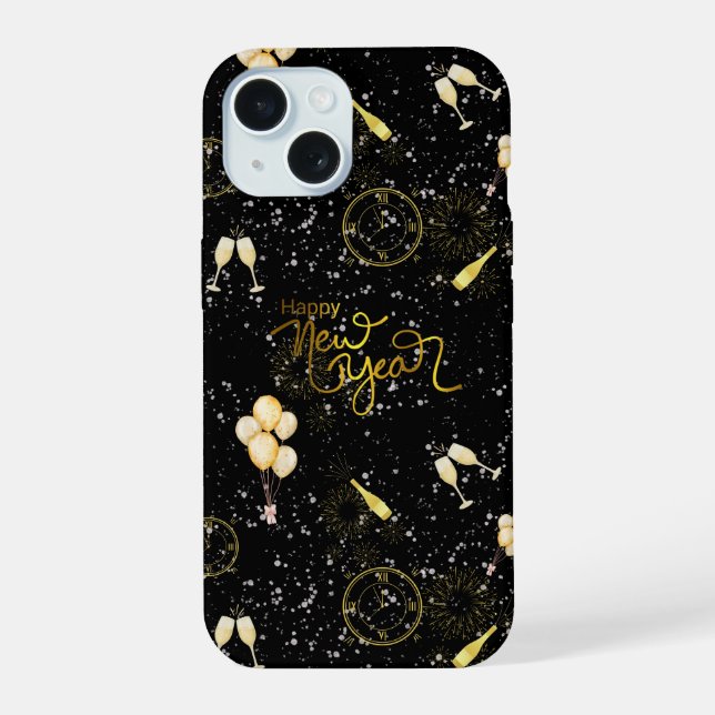 Happy New Year 2026 Seamless Pattern iPhone 15 Case (Back)