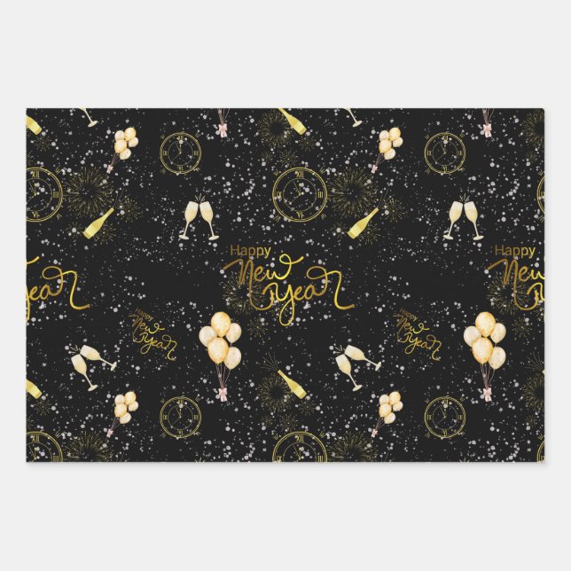 Happy New Year 2026 Seamless Pattern Wrapping Paper Sheet (Front)