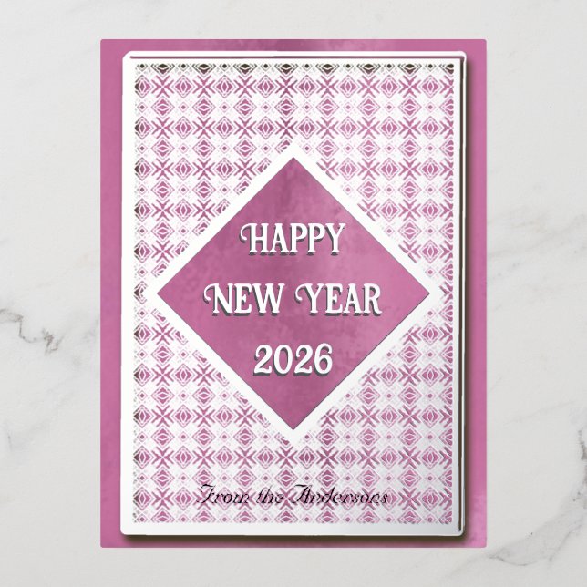 Happy new year 2026 silver pattern  foil holiday postcard (Front)