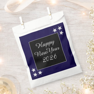 Happy New Year 2026 Silver Stars Black and Blue Favour Bags