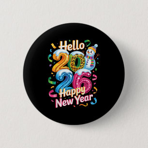 Happy New Year 2026 Snowman Colorful Celebration G 6 Cm Round Badge