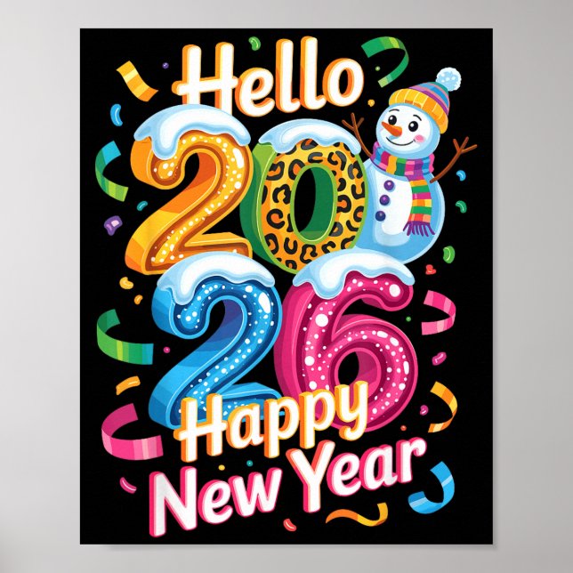 Happy New Year 2026 Snowman Colorful Celebration G Poster (Front)
