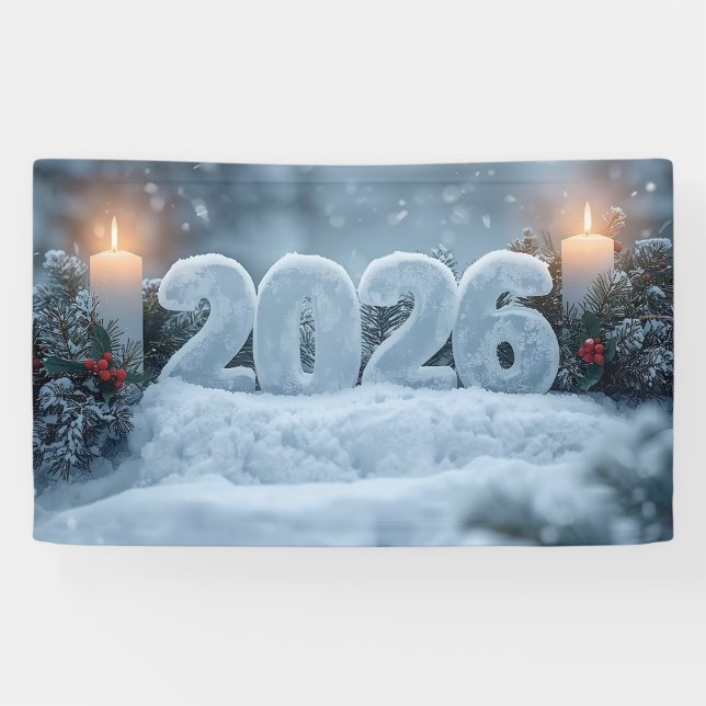happy new year 2026 snowy candle banner (Horizontal)
