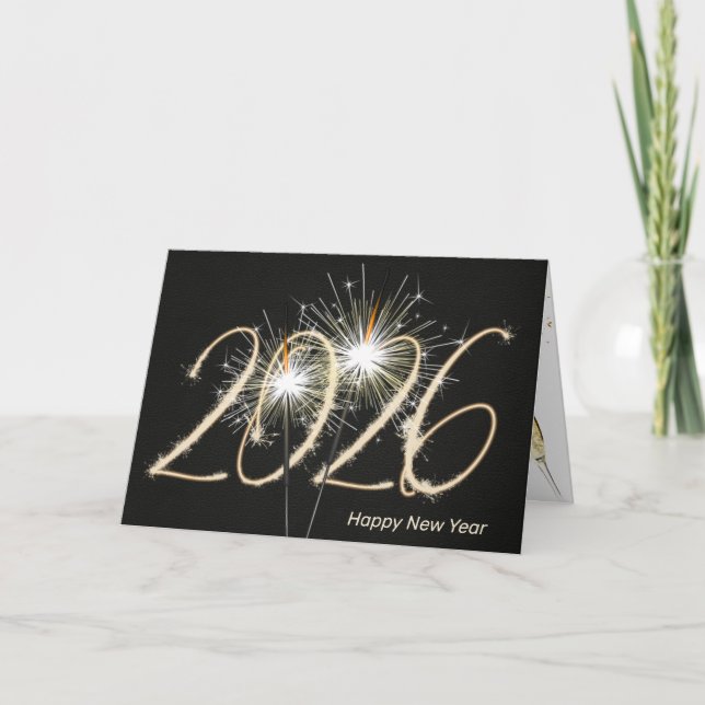 Happy New Year 2026 Sparkler Holiday Card (Front)