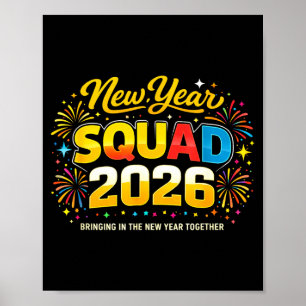 Happy New Year 2026 Squad Crew Fireworks Family Ma Poster