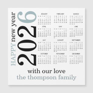 Happy New Year 2026 Teal White Calendar 