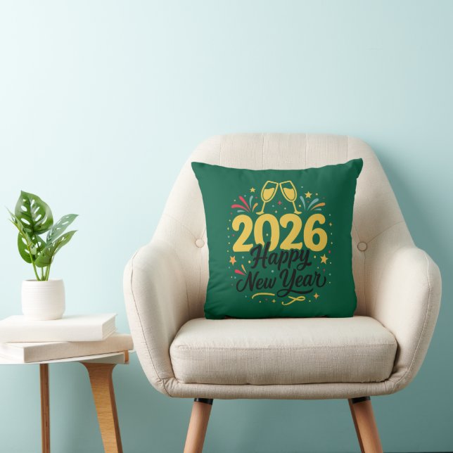 Happy New Year 2026 Throw Pillow | Festive  (Chair)