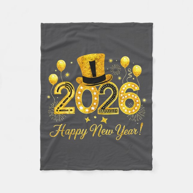 Happy New Year 2026 Top Hat Balloons Party New Yea Fleece Blanket (Front)