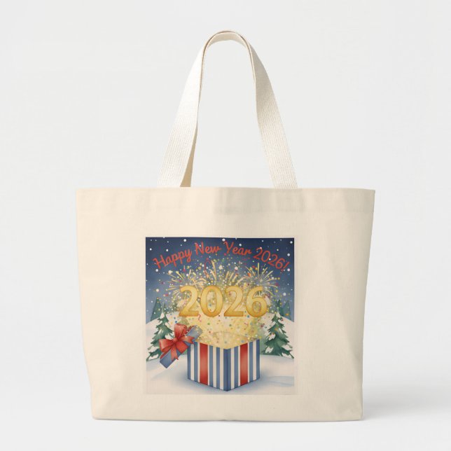 Happy New Year 2026 Tote Bag – Festive Fireworks  (Front)