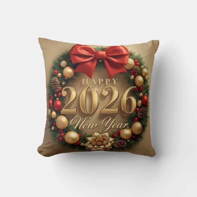 happy new year 2026 warm wreath cushion (Front)