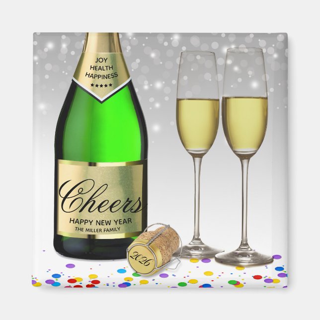 Happy New Year 2026 Wine Bottle Sparkling  Magnet (Front)