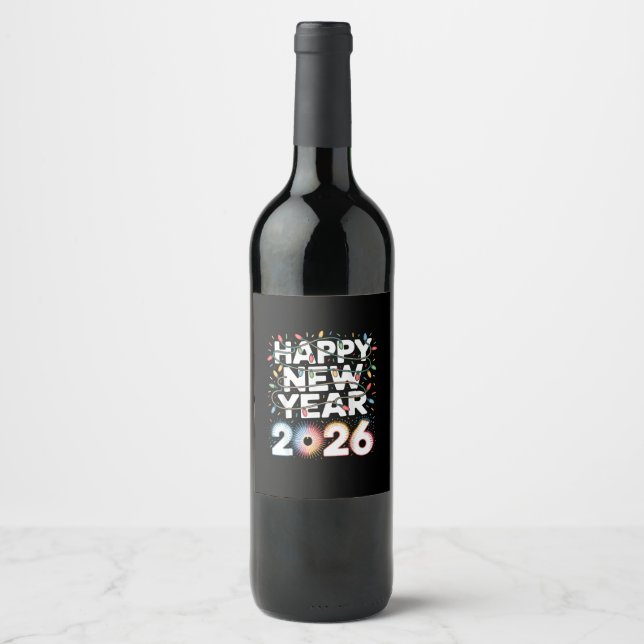 Happy New Year 2026 Wine Label (Front)