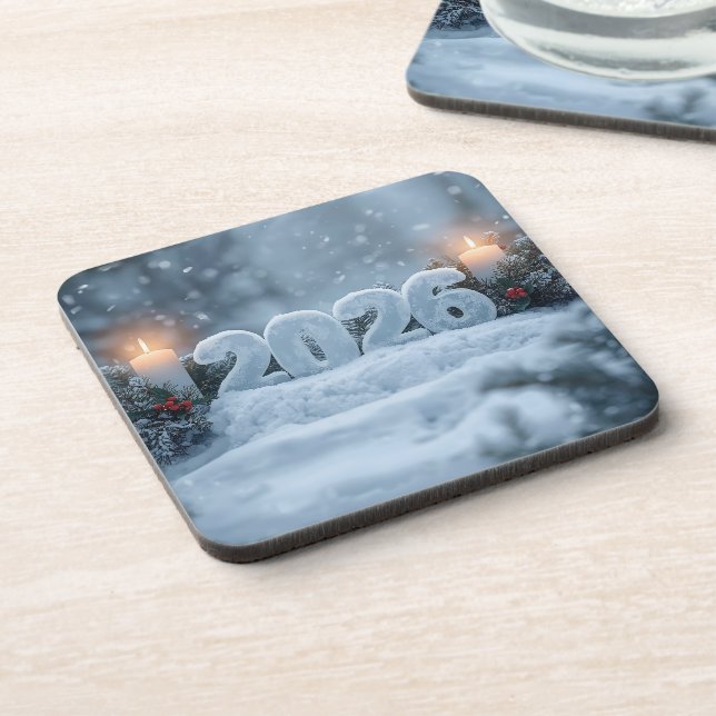 happy new year 2026 winter pine coasters (Left Side)