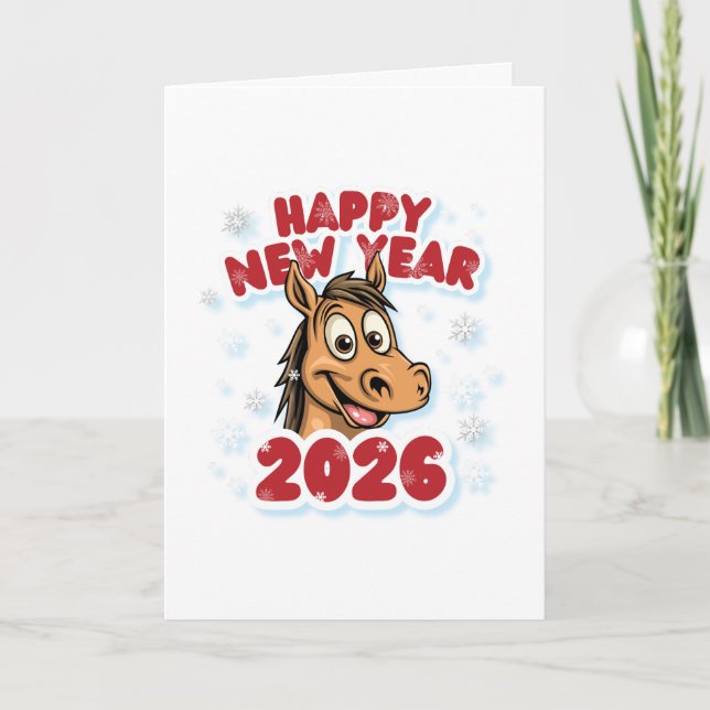 Happy New Year 2026: Year of the Horse Mascot Card (Front)