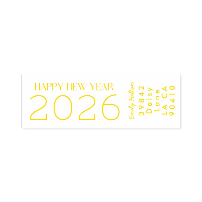Happy New Year 2026 YELLOW Address Self-inking Stamp (Design)