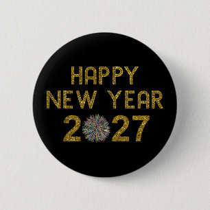 Happy New Year 2027 6 Cm Round Badge