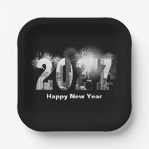 Happy New Year 2027 Chicago Skyline Paper Plate