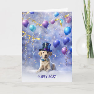Happy New Year 2027 Cute Yellow Labrador Retriever Card