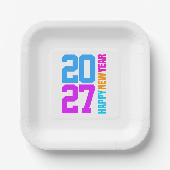 Happy New Year 2027 Paper Plate (Front)