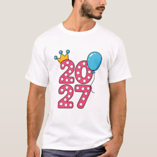 Happy New Year 2027 T-Shirt Pink Polka Dot Numbe