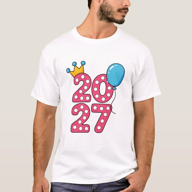 Happy New Year 2027 T-Shirt | Pink Polka Dot Numbe (Front)