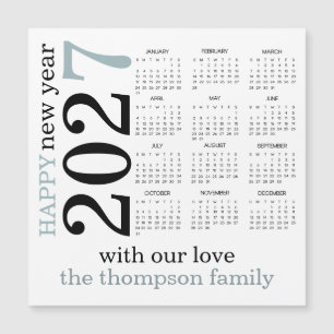 Happy New Year 2027 Teal White Calendar