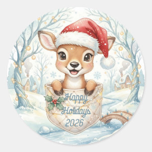 Happy New Year 2027 with Santa Deer Classic Round Sticker