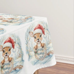Happy New Year 2027 with Santa Deer Tablecloth