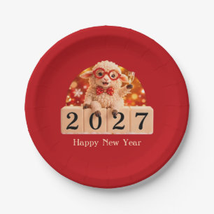 Happy New Year 2027 Year of the Goat Sheep Paper Plate