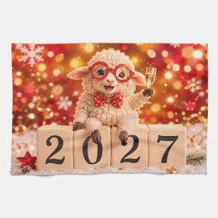 Happy New Year 2027 Year of the Goat Sheep Tea Towel