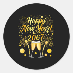Happy New Year 2067 Funny 67 Six Seven Meme New Ye Classic Round Sticker