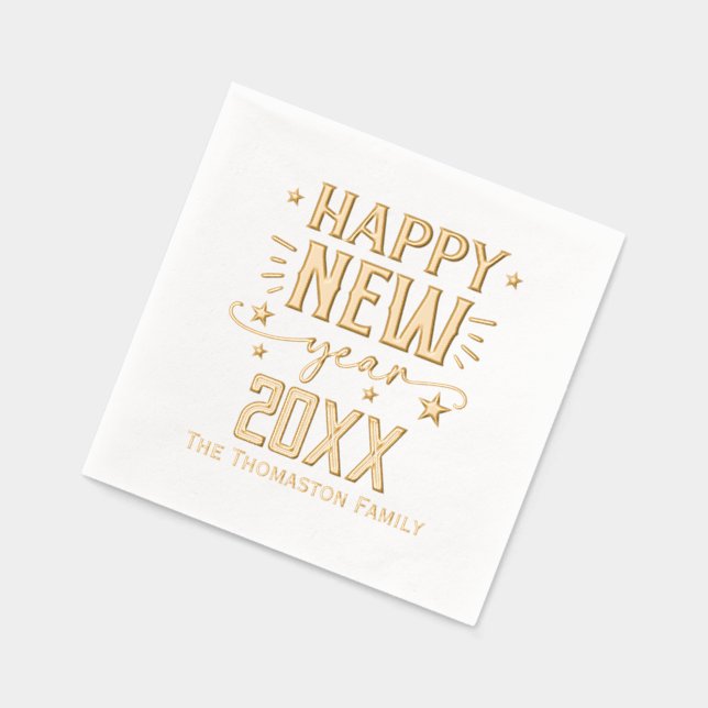 Happy New Year 20XX Family / Company Name Foil Napkins (Left)
