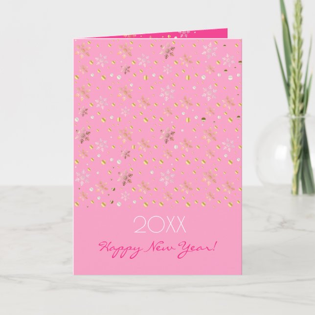 Happy New Year 20XX & Gold Christmas Characters Holiday Card (Front)