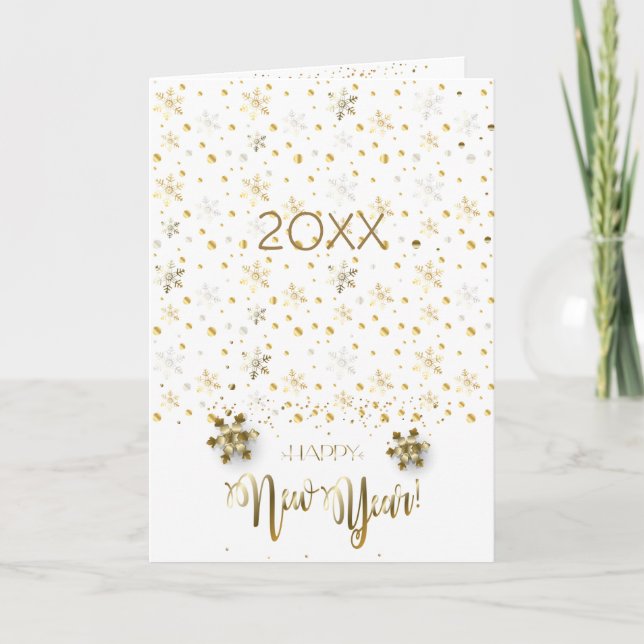 Happy New Year 20XX & Gold Christmas Characters Holiday Card (Front)