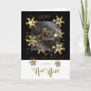 Happy New Year 20XX & Gold Christmas Characters Holiday Card