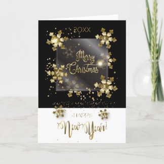 Happy New Year 20XX & Gold Christmas Characters Holiday Card