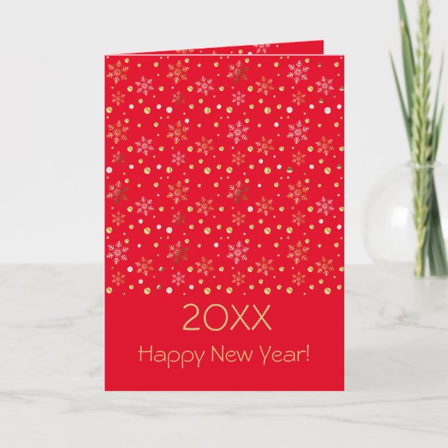 Happy New Year 20XX & Gold Christmas Characters Holiday Card (Front)