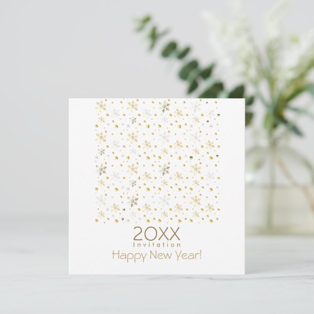 Happy New Year 20XX & Gold Christmas Decoration Invitation (Standing Front)