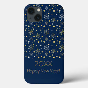 Happy New Year 20XX & Gold Christmas Snowflakes iPhone 13 Case