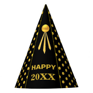 Happy New Year 20XX, Gold Dots on Black Party Hat