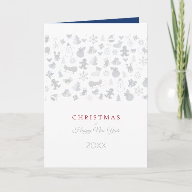 Happy New Year 20XX & Silver Christmas Characters Holiday Card (Front)