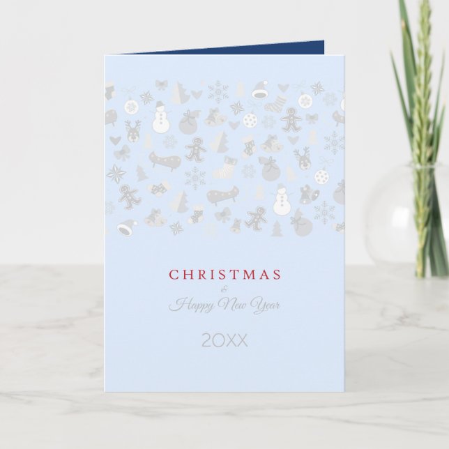 Happy New Year 20XX & Silver Christmas Characters Holiday Card (Front)