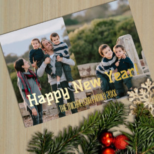 Happy New Year 2 Photo Foil Holiday Card