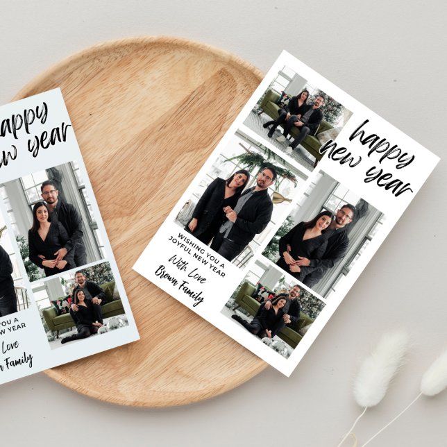 Happy New Year 4 Collage Multi-Photo Holiday Card (Creator Uploaded)