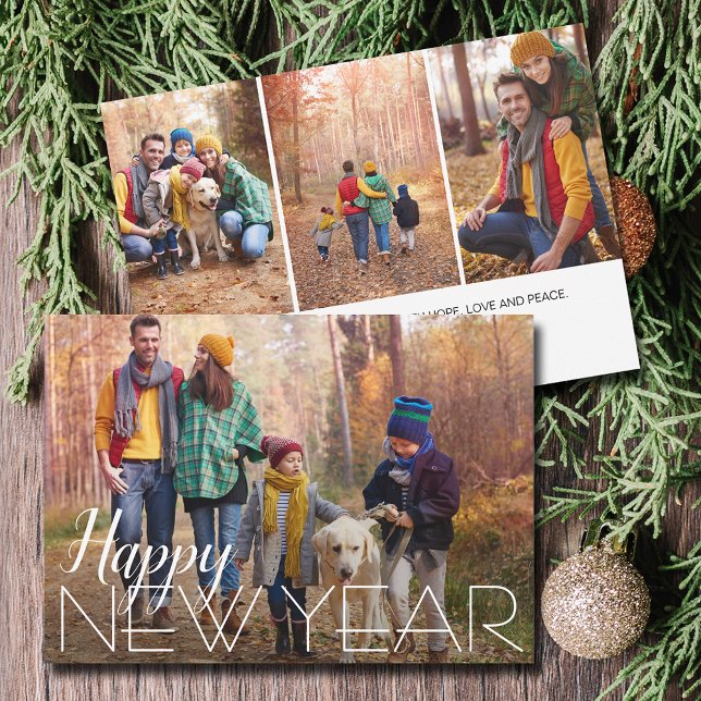 Happy New Year 4 Photo  Holiday Card (Happy New Year 4 Photo Holiday Cards - Order INSTANT DOWNLOAD and/or PRINTED or both!)