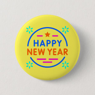 "Happy New Year"  6 Cm Round Badge