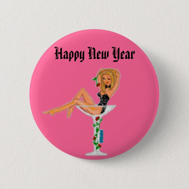 Happy New Year 6 Cm Round Badge (Front)