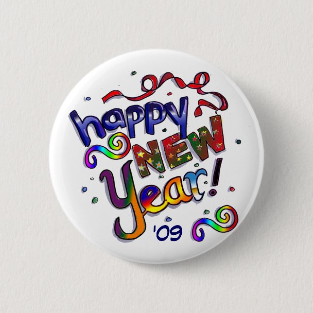 Happy New Year 6 Cm Round Badge (Front)