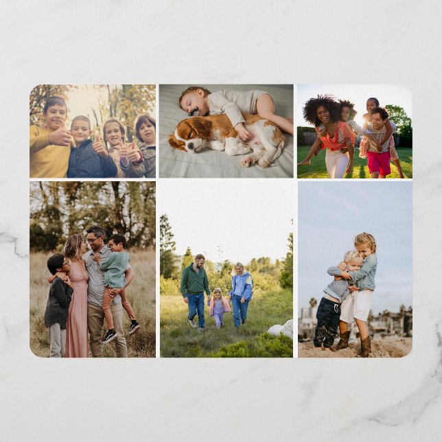 Happy New Year 7 Photo Horizontal Gold Metallic Foil Holiday Card (Back)